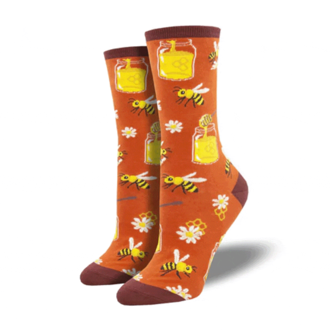 Bee My Honey Women&#39;s Crew Socks Orange