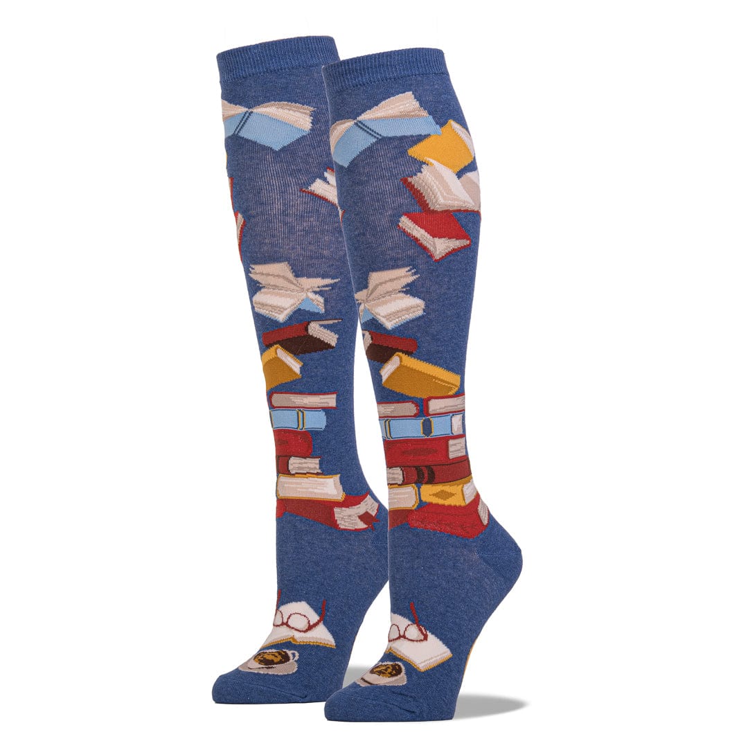 Blue Library Socks for Literacy Women's Knee High Sock Heather Blue
