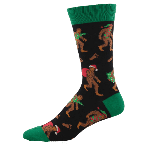 Big Foot Christmas Men's Crew Socks - Black - John's Crazy Socks