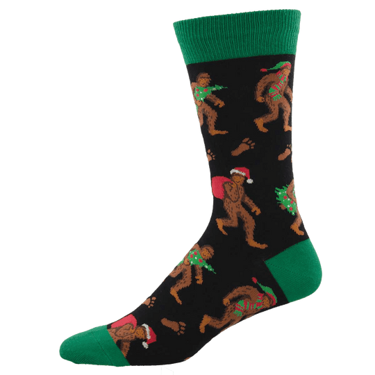 Big Foot Christmas Men's Crew Socks Black