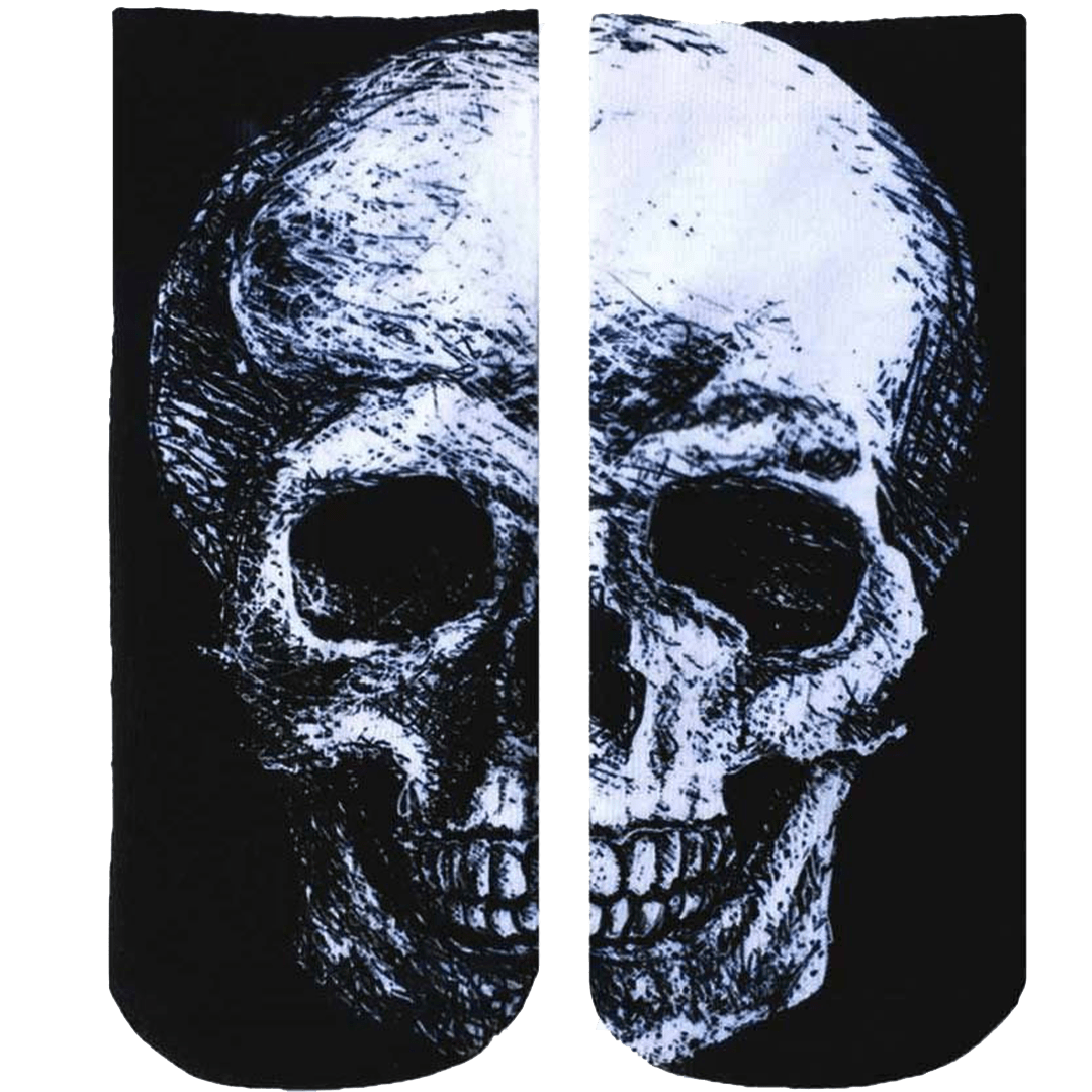 Black and White Skull Unisex Ankle Socks Black