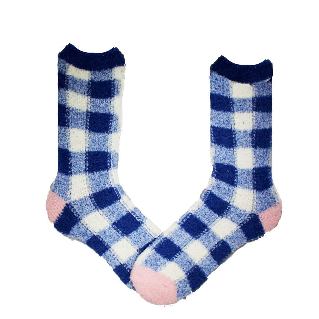 Gingham Fuzzy Socks Blue