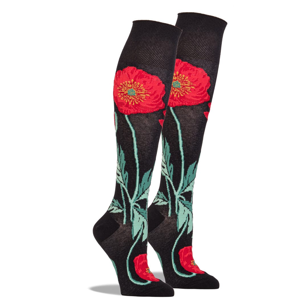 Bold Poppies Flower Socks Women's Knee High Sock Black