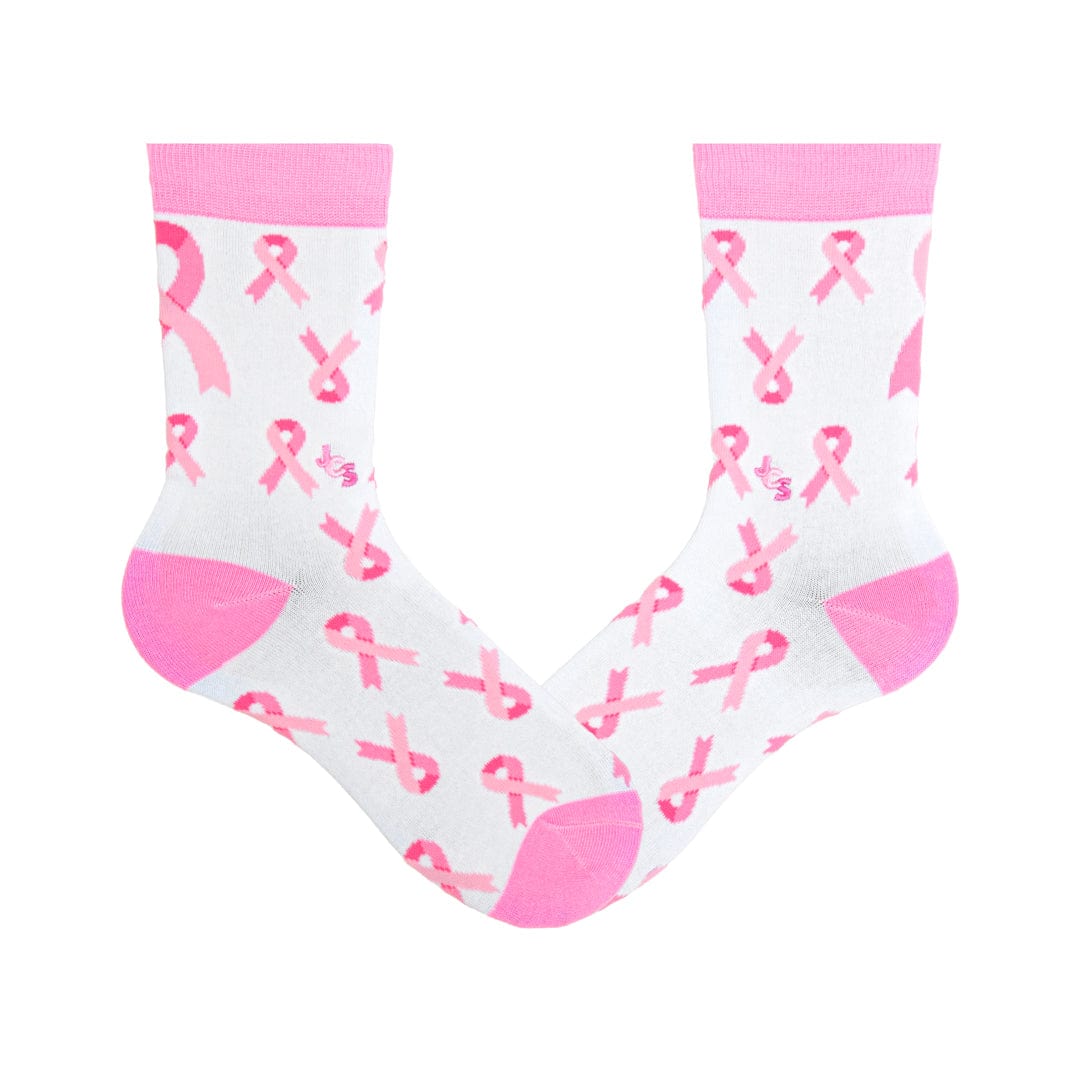 Breast Cancer Awareness Ribbon White Crew Sock White / Pink / Men's