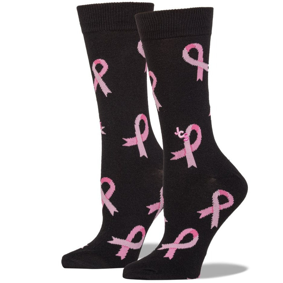 Breast Cancer Awareness Ribbon Black Crew Sock Black / Pink / Women's