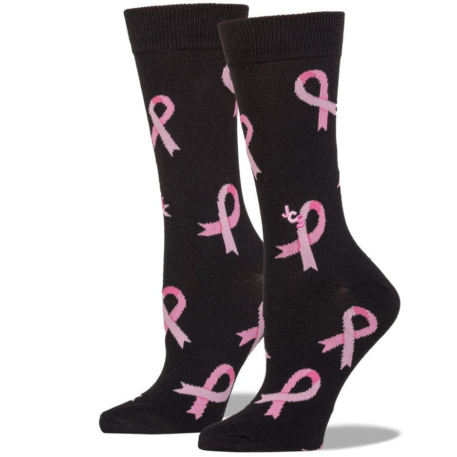 Breast Cancer Awareness Ribbon Black Crew Sock Black / Pink / Women&#39;s
