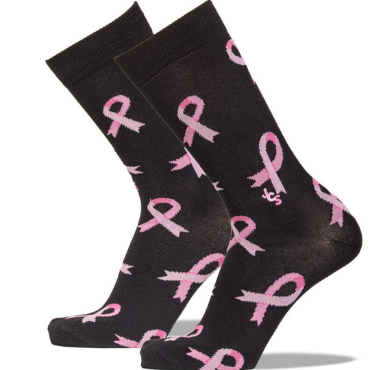 Breast Cancer Awareness Ribbon Black Crew Sock Black / Pink / Men's