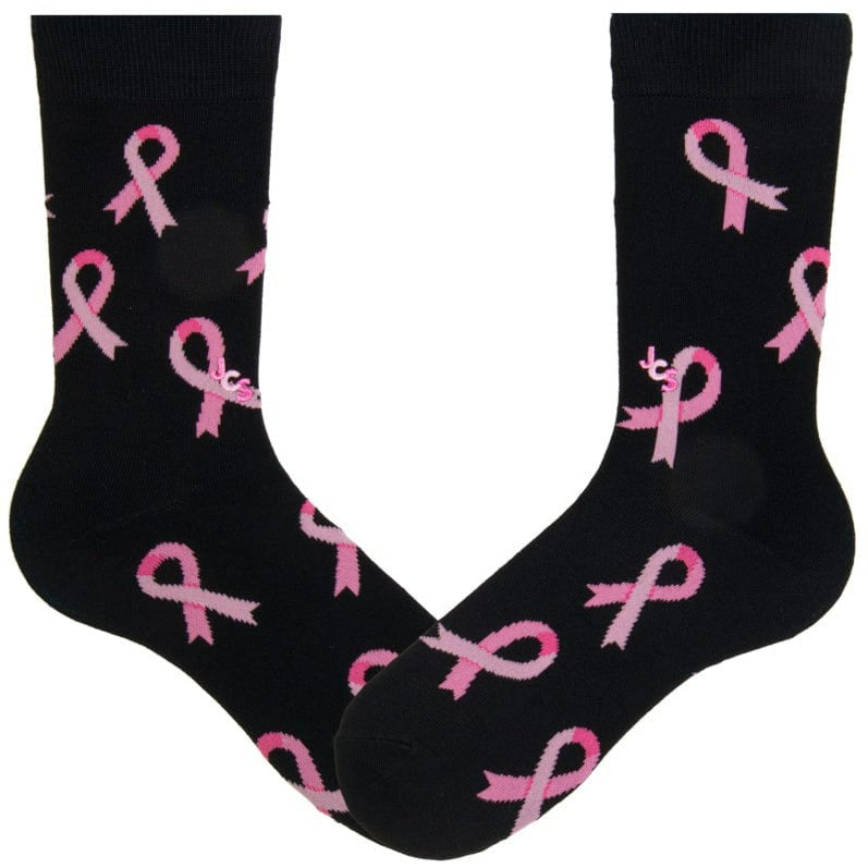 Breast Cancer Awareness Ribbon Black Crew Sock Black / Pink / Men&#39;s