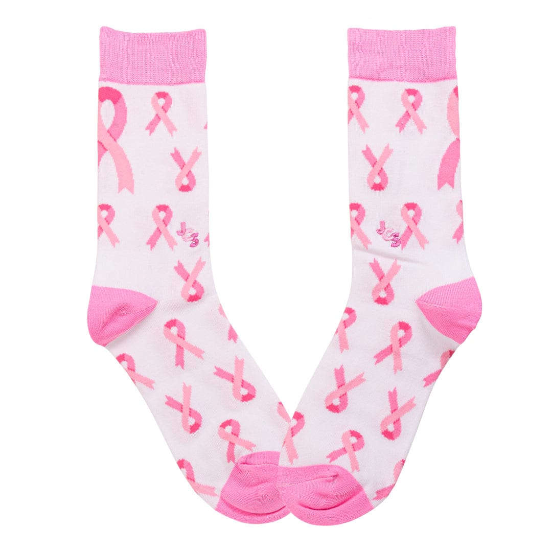 Breast Cancer Awareness Ribbon White Crew Sock