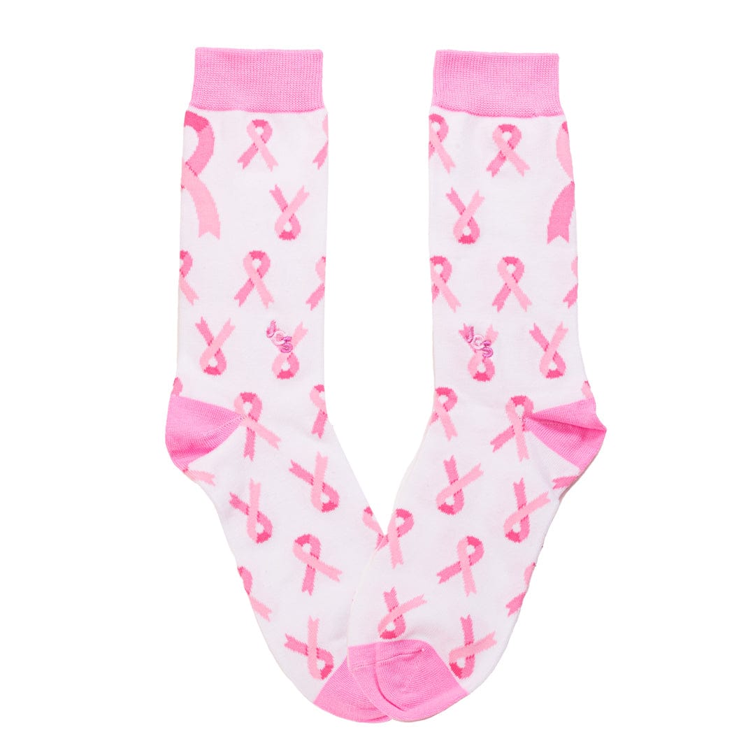 Breast Cancer Awareness Ribbon White Crew Sock