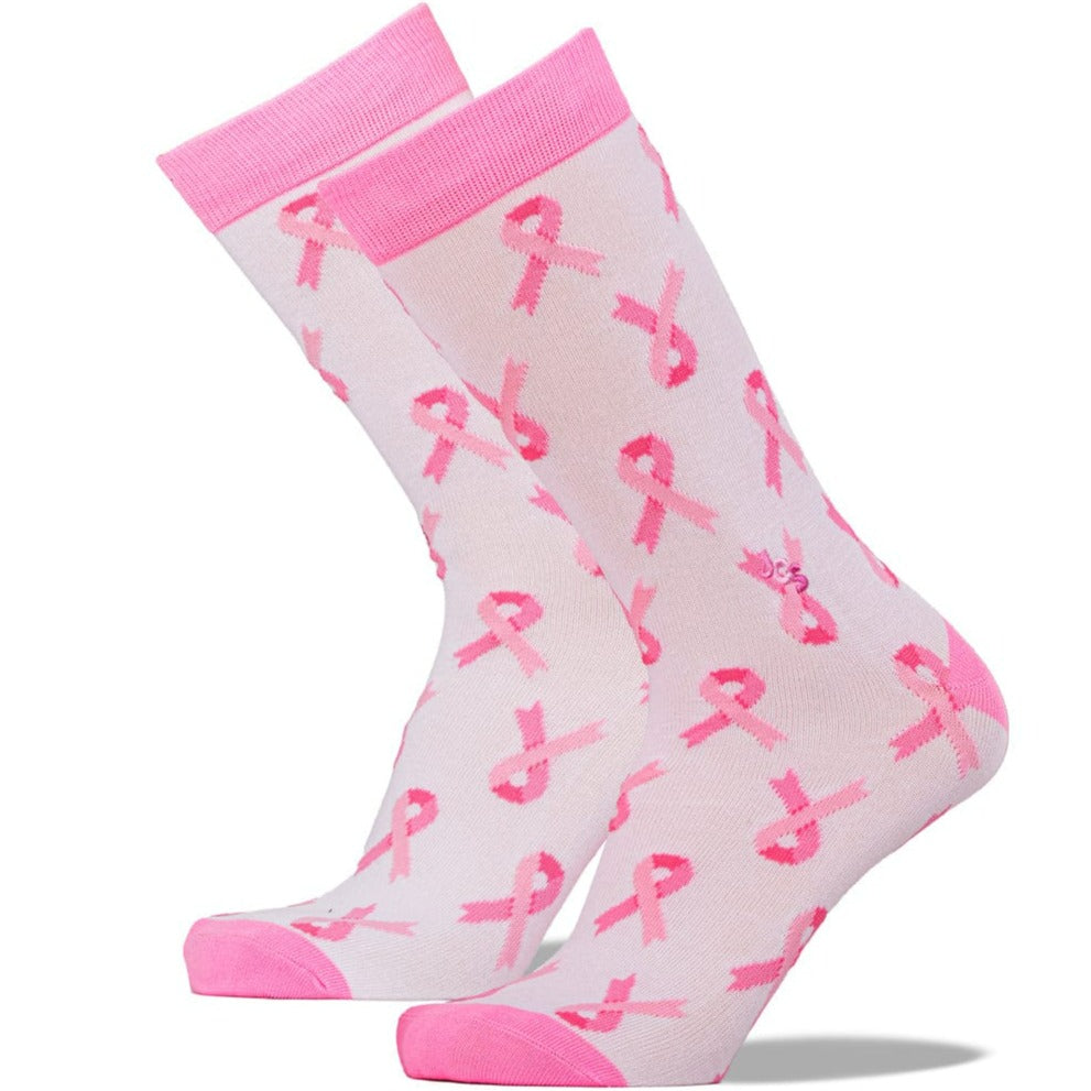 Breast Cancer Awareness Ribbon White Crew Sock White / Pink / Men&#39;s