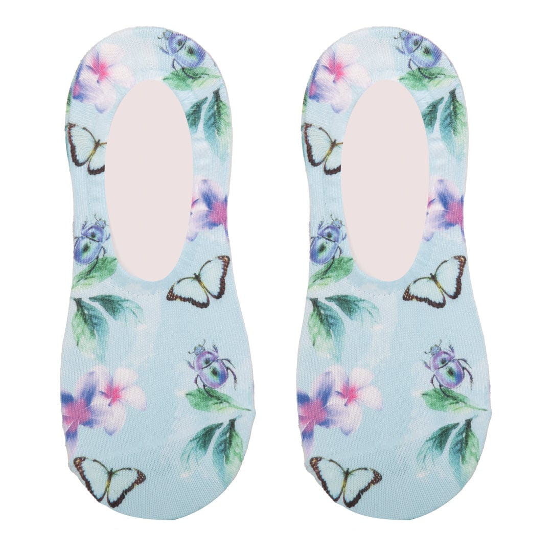 Butterfly Garden Liner Sock No Show Socks Blue