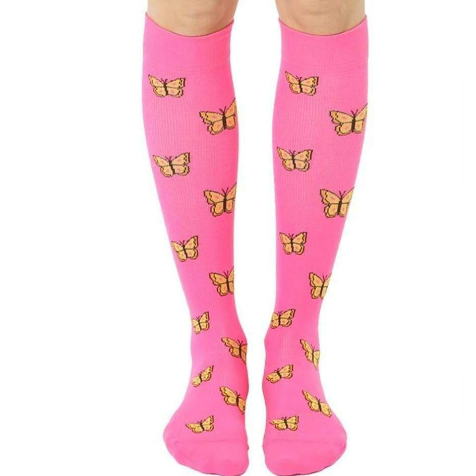 Butterfly Compression Knee High Socks Pink
