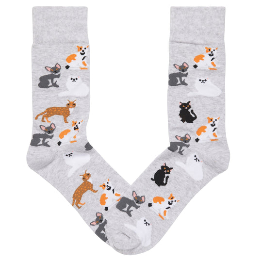 Cat Breeds Crew Socks Grey