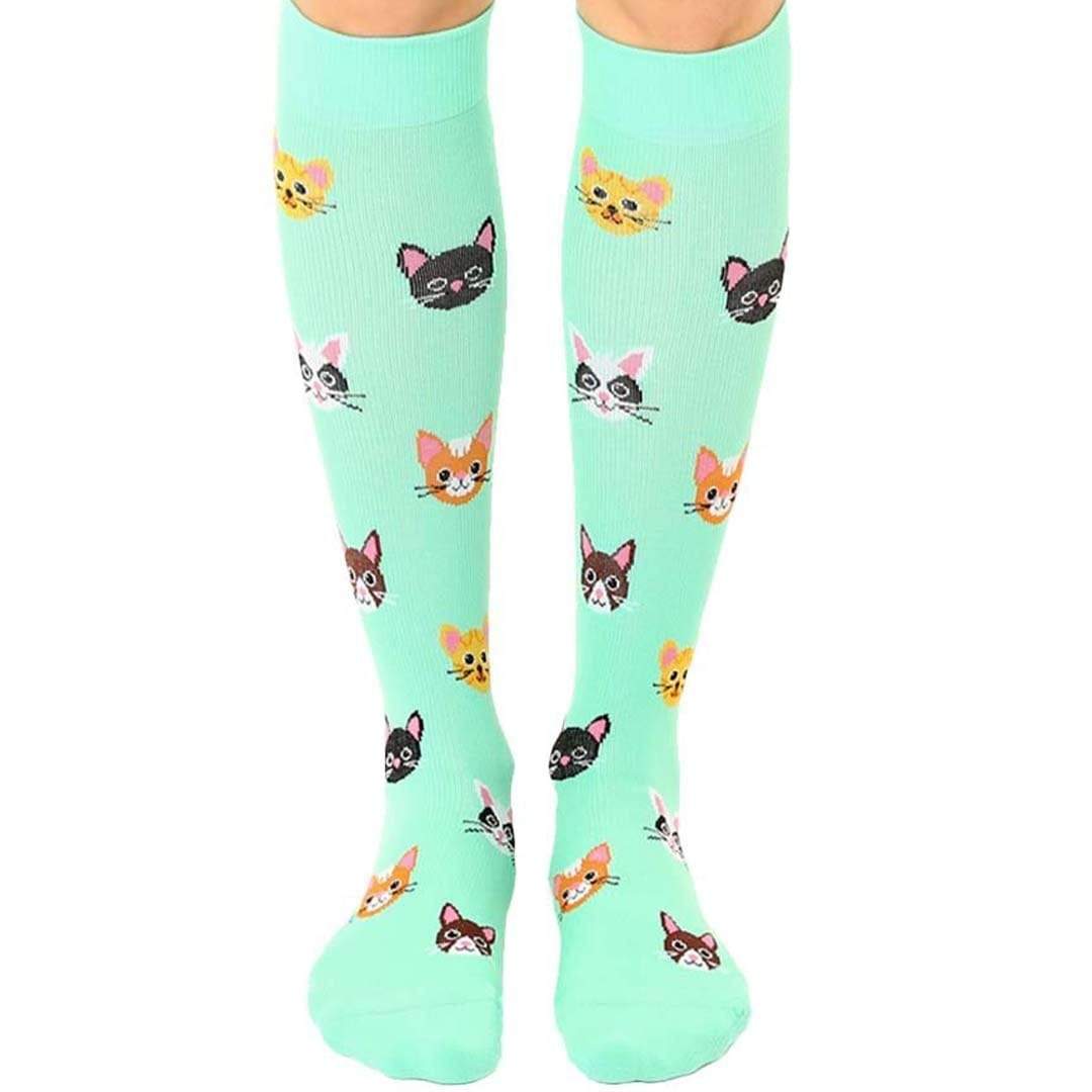 Cat Unisex Compression Knee High Sock Green