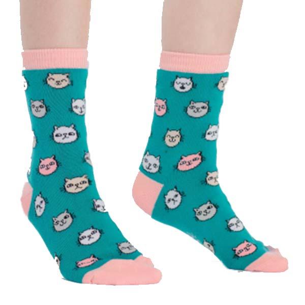 Feline Fine Junior Crew Socks Teal