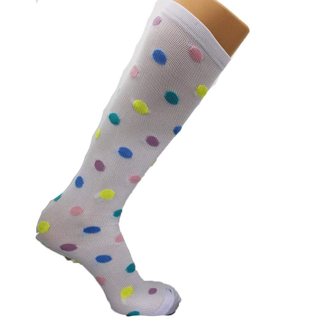 White Polka Dot Compression Socks Knee High Sock White