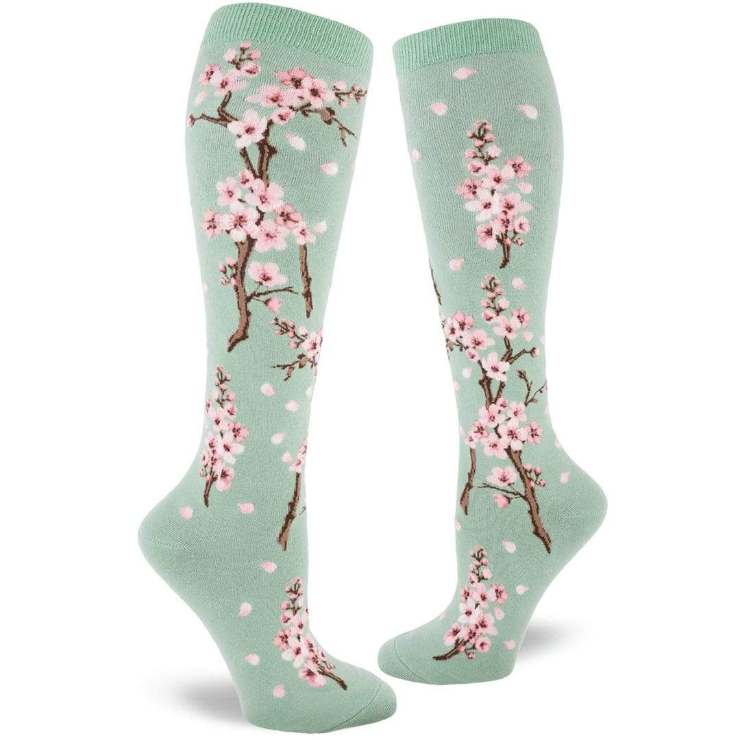 Cherry Blossom Women's Knee High Sock Green