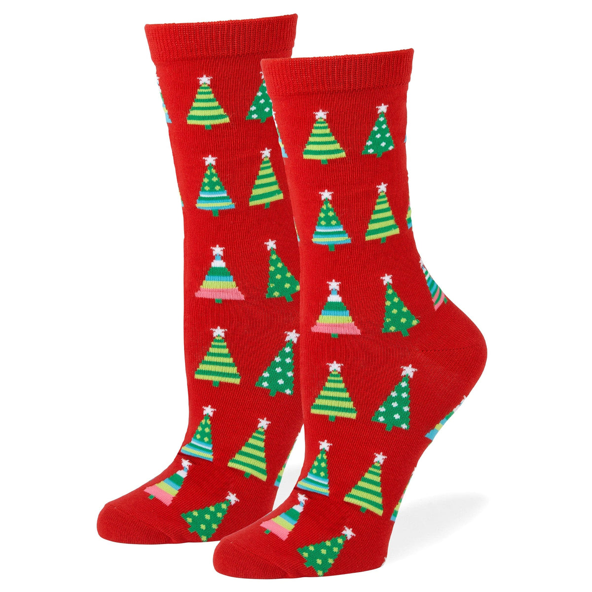Christmas Trees Crew Socks Red