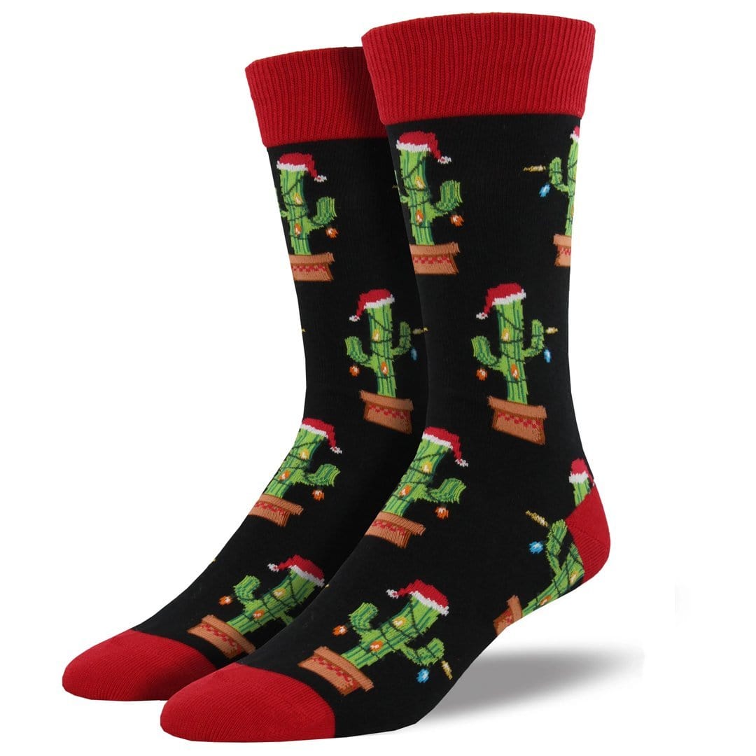 Christmas Cactus Socks Men’s Crew Sock Black
