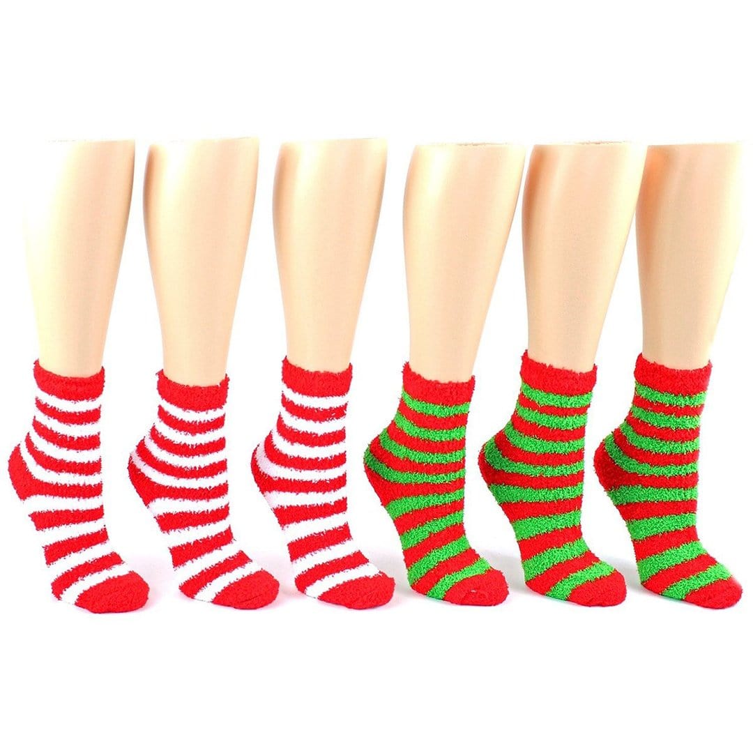 Christmas Striped Fuzzy Socks - Women's Ankle Sock