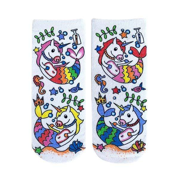 Unicorn Mermaid Color In Socks Ankle Sock White