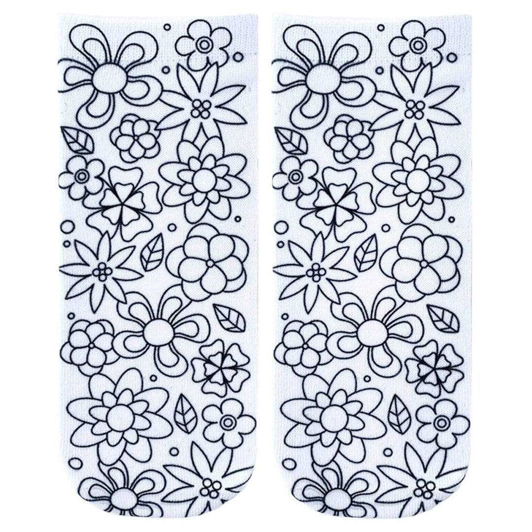 Flower Party Coloring Socks White