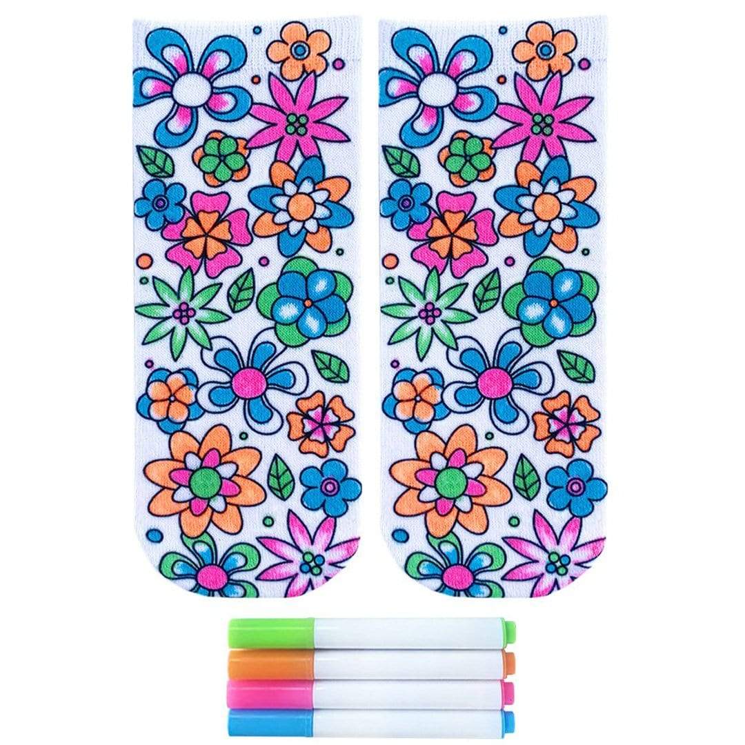 Flower Party Coloring Socks White