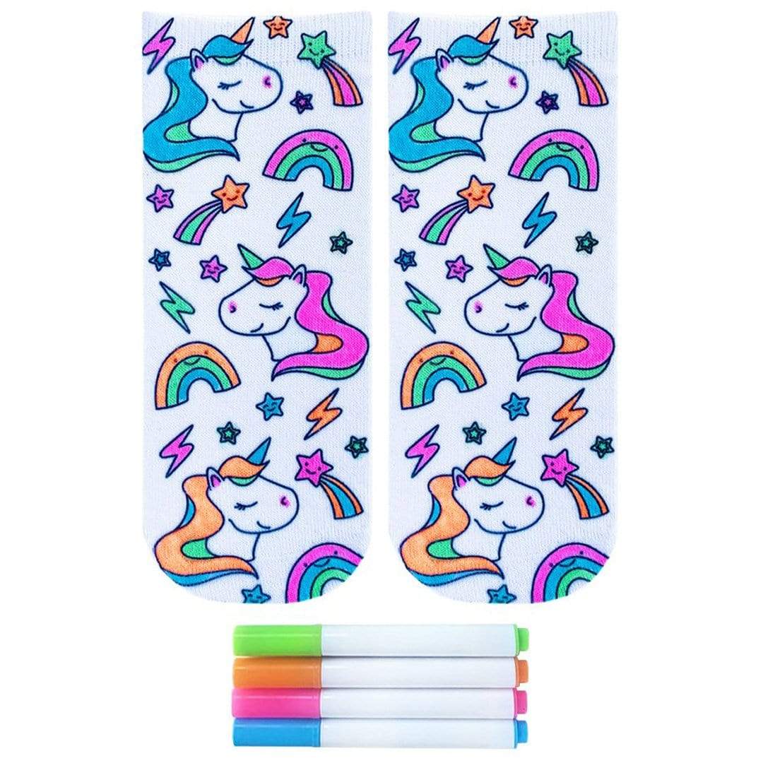 Unicorn Galaxy Coloring Socks White