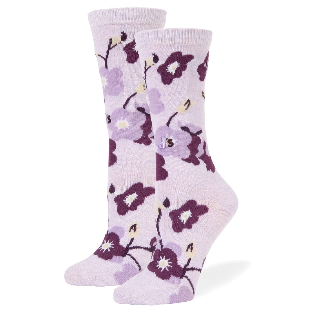Lavender Floral Crew Socks Purple