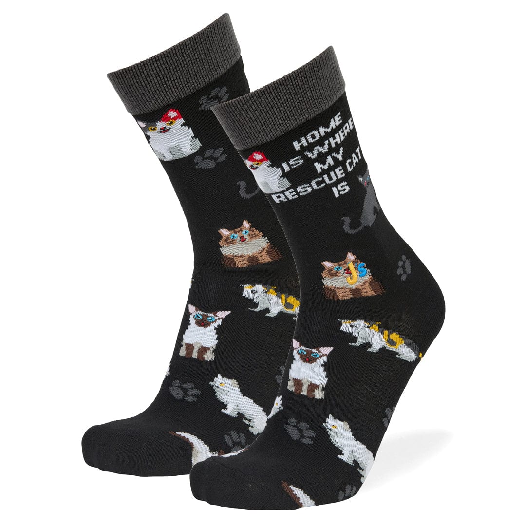 Home Is Where Rescue Cat Is Crew Socks Black / Large