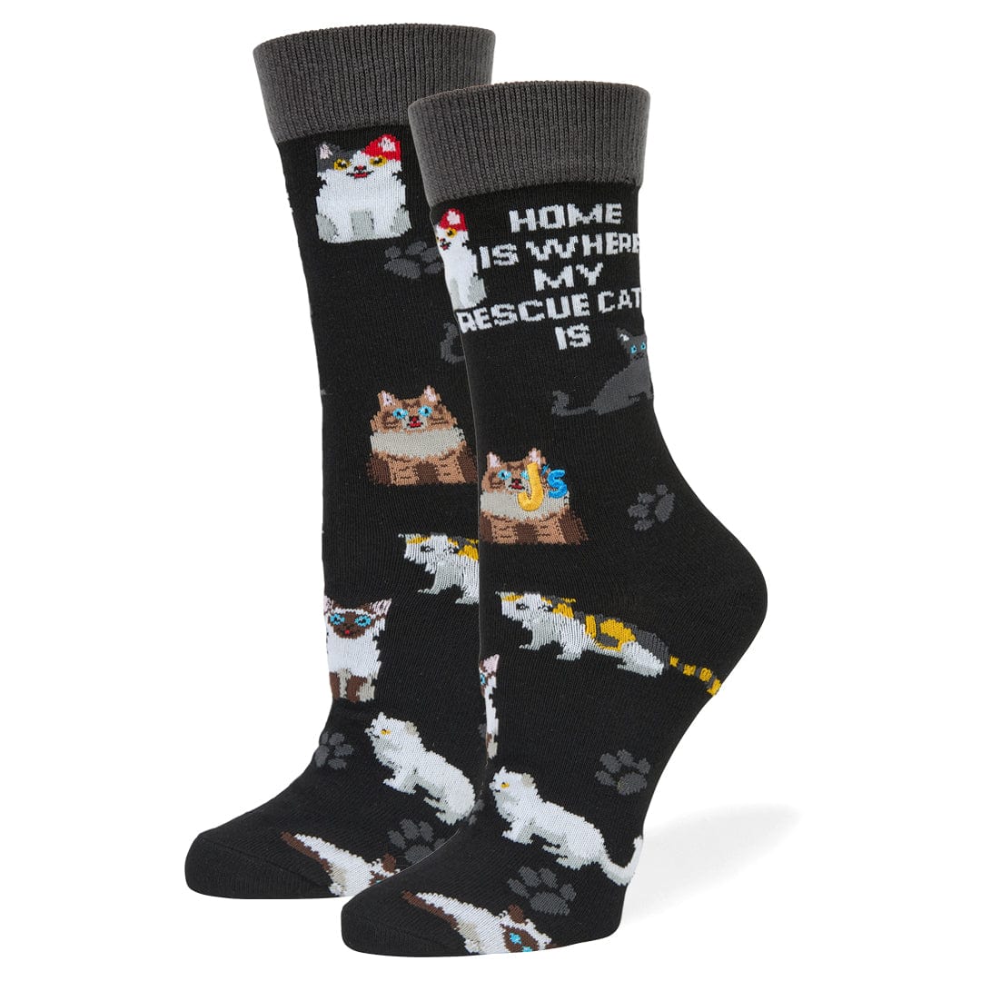 Home Is Where Rescue Cat Is Crew Socks Black / Medium