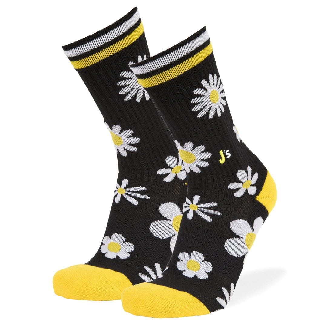 Sporty Floral Unisex Athletic Crew Socks Black / Large