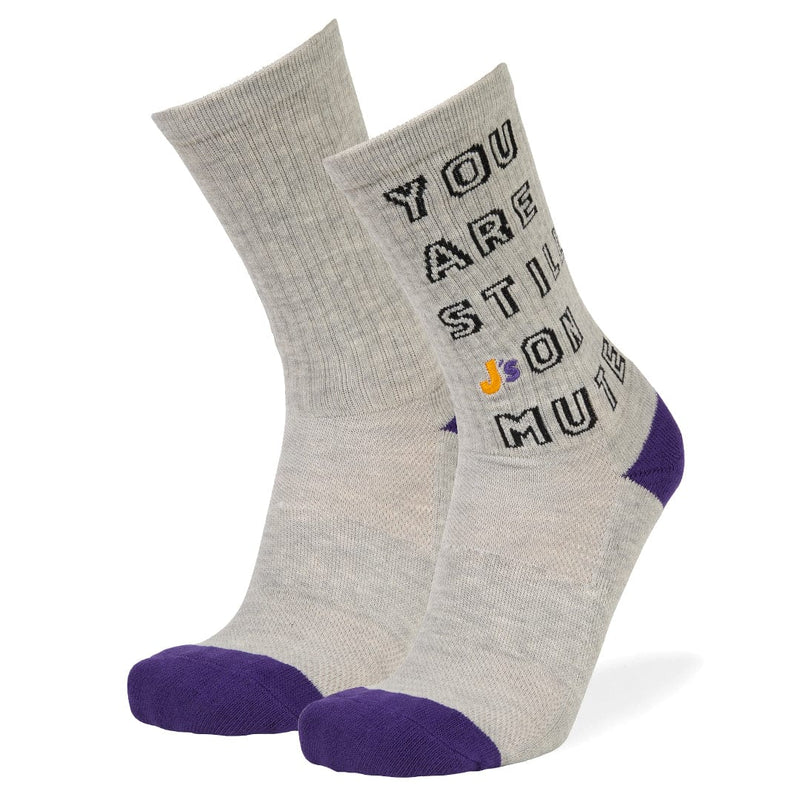 Still On Mute Athletic Crew Socks Grey