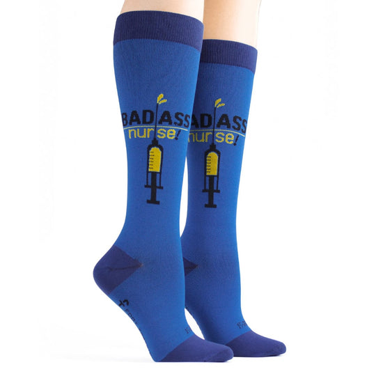 Badass Nurse Women's Compression Socks Blue