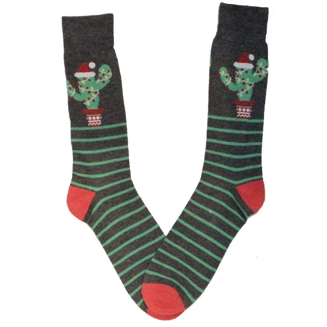 Cactus Christmas Crew Socks Grey