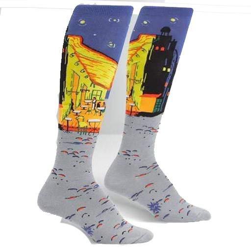 Café Terrace At Night Women's Knee High Sock Blue