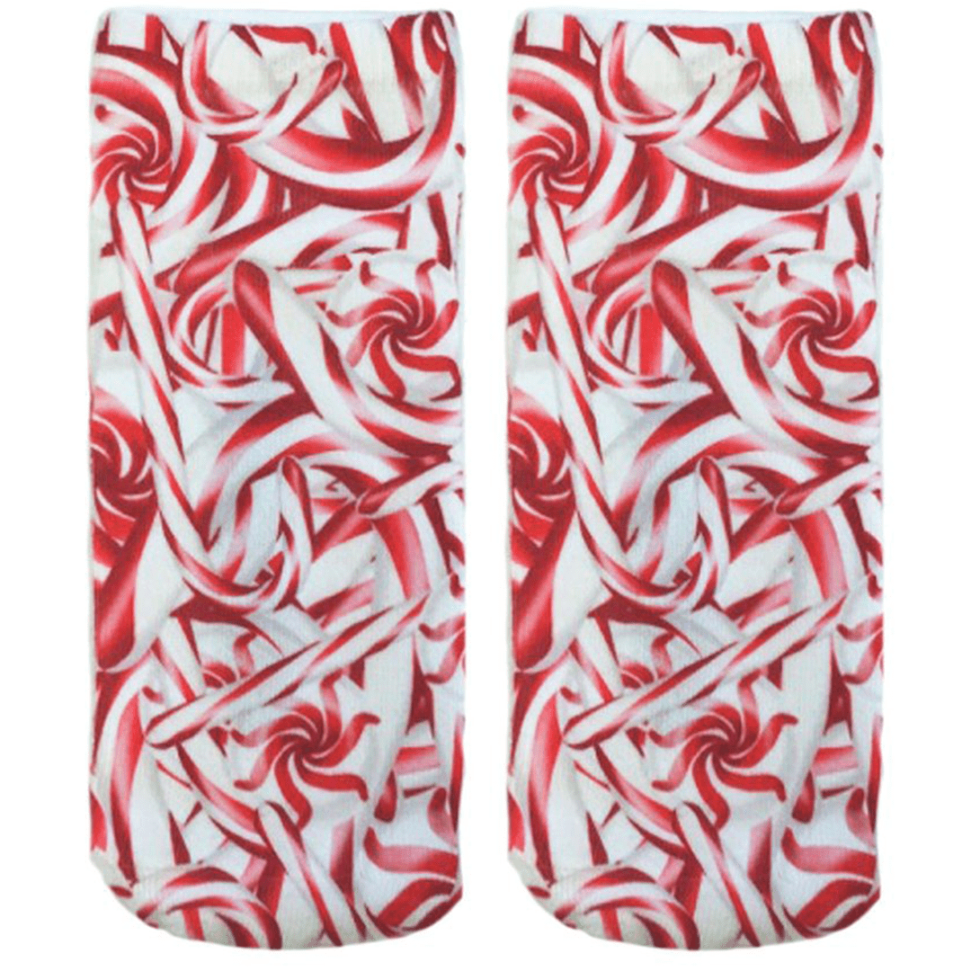 Candy Cane Ankle Socks Red and White