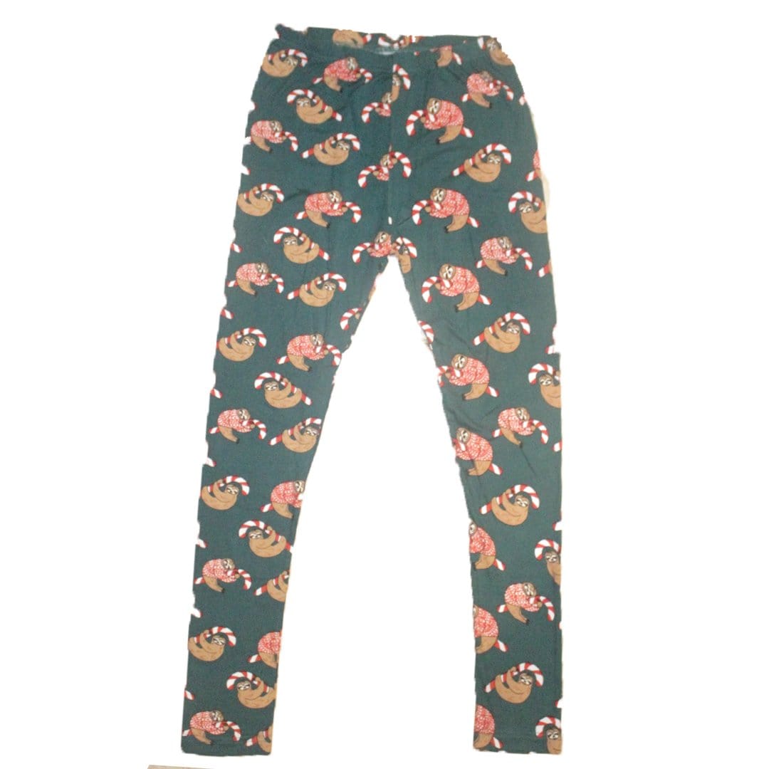 Candy Cane Sloth Leggings Small / Green
