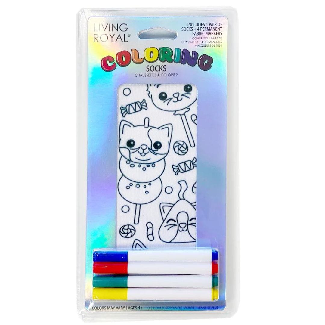 Candy Cat Coloring Socks White
