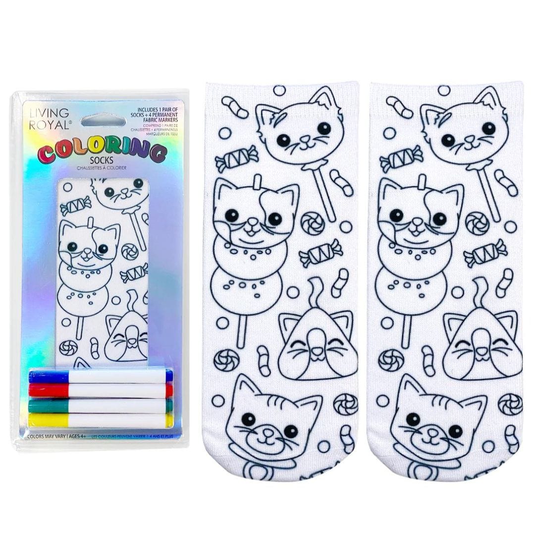 Candy Cat Coloring Socks White