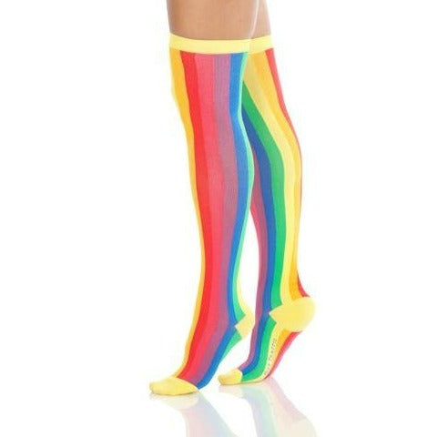 Vertical Rainbow Over The Knee Women's Socks Johns Crazy Socks