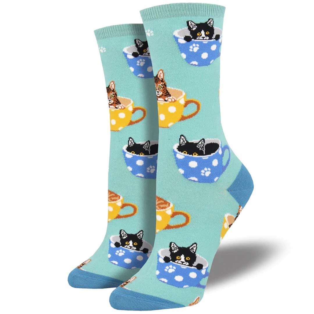 Cat-feinated Women's Crew Socks - John's Crazy Socks