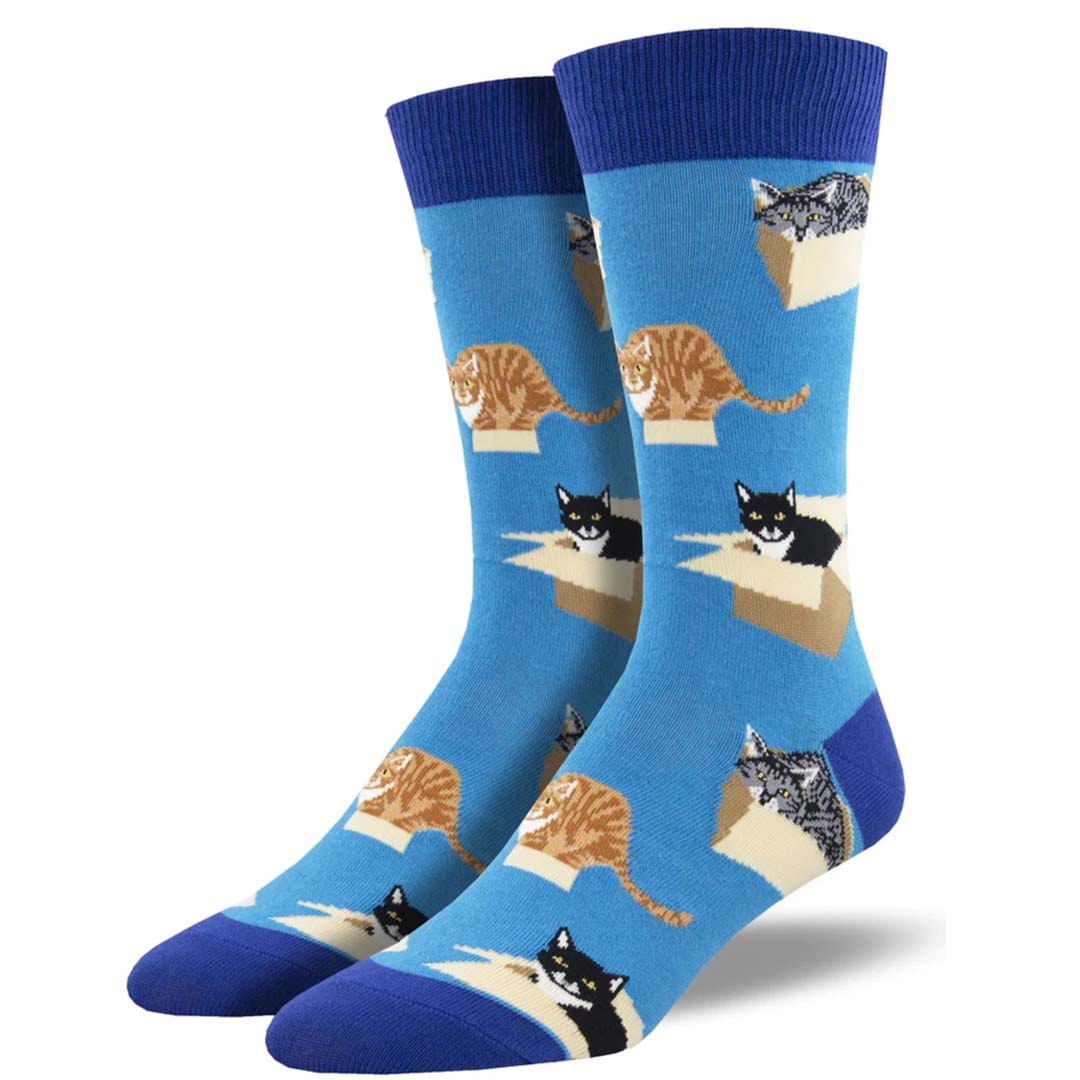 Cat In A Box Men's Crew Sock Blue