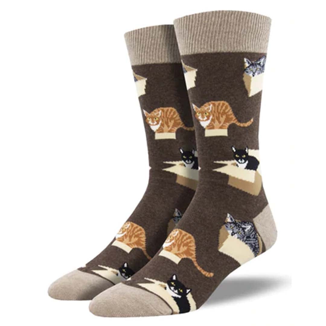 Cat In A Box Men&#39;s Crew Sock Brown