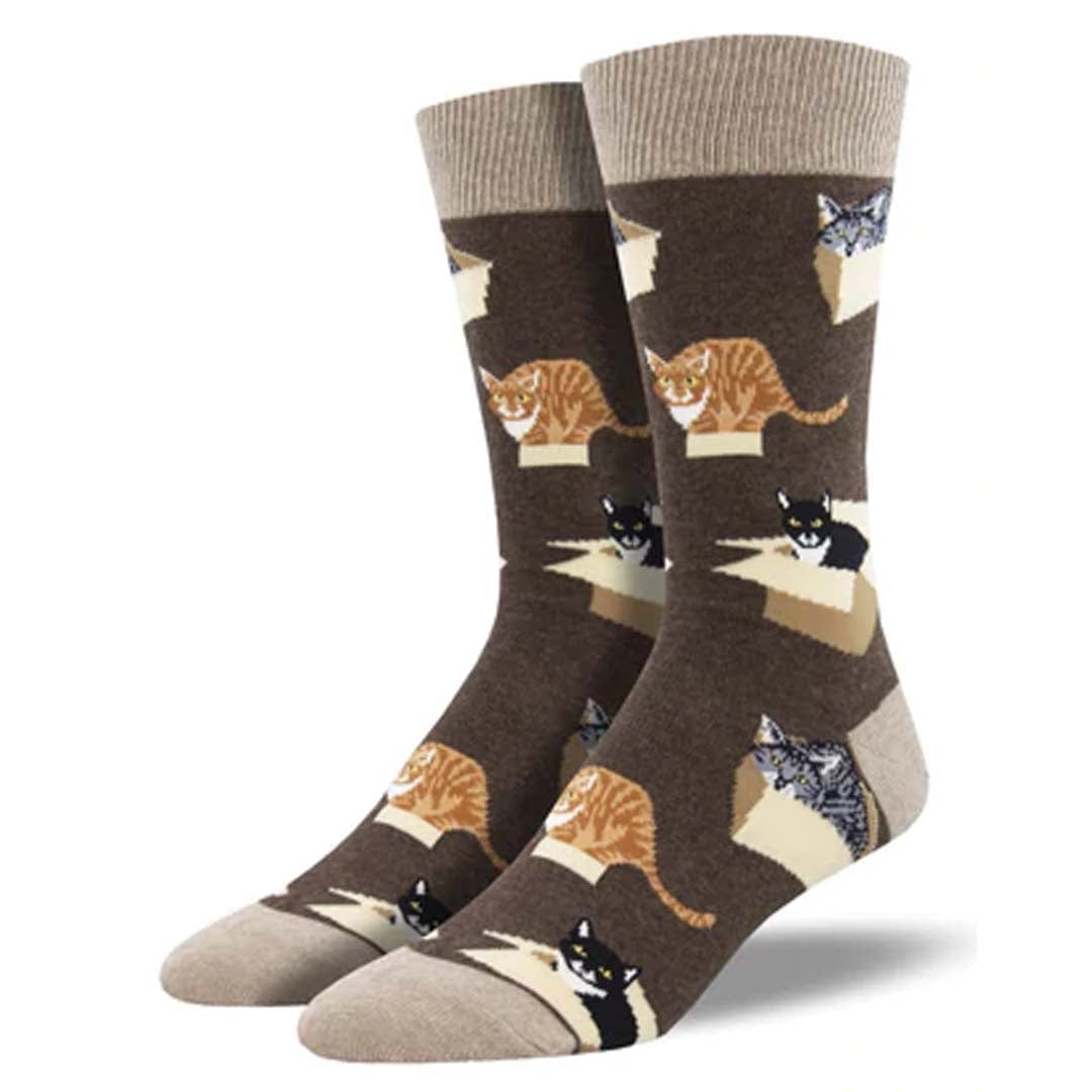 Cat In A Box Men's Crew Sock Brown