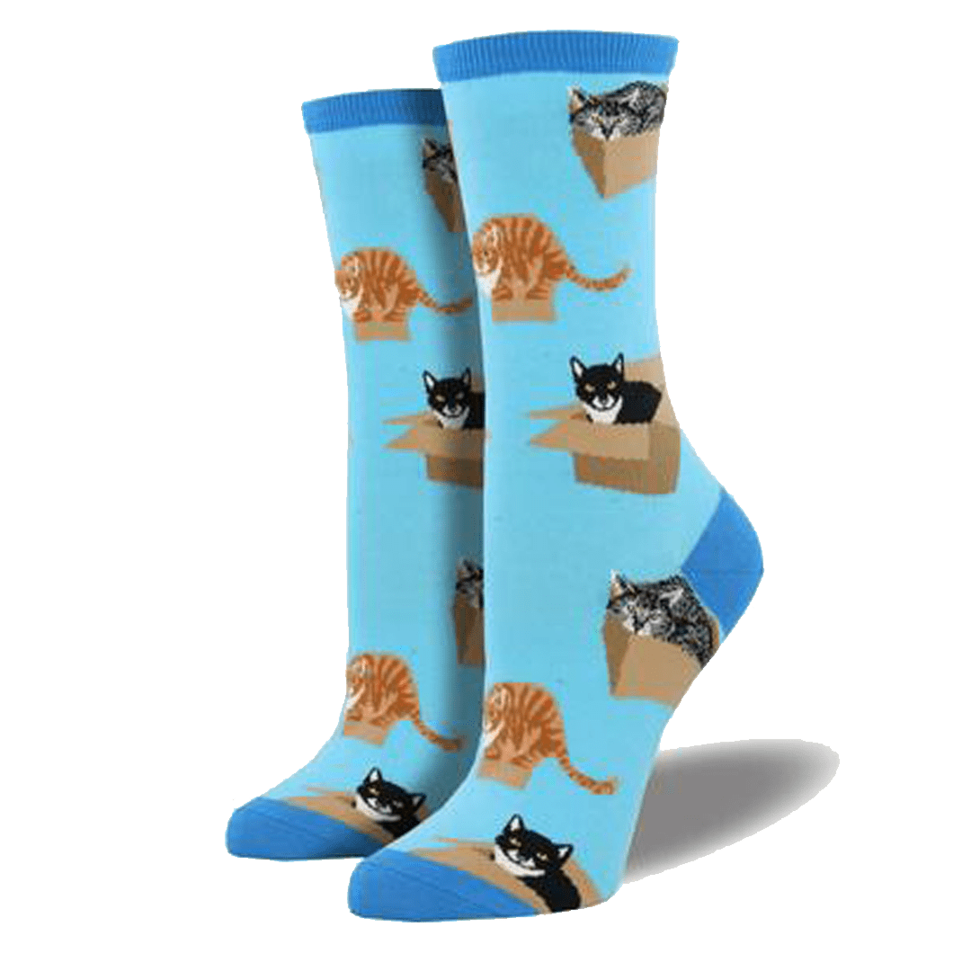 Cat In A Box Women's Crew Sock Blue