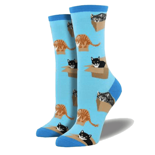 Cat In A Box Women's Crew Sock Blue