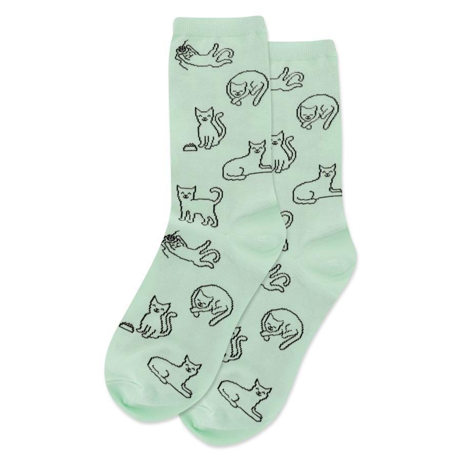 Cat Outline Women's Crew Sock Mint