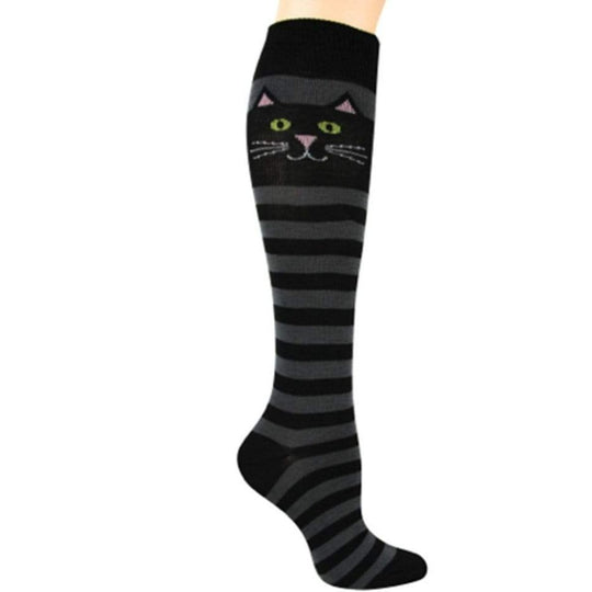 Cat Stripe Women's Knee High Socks Black